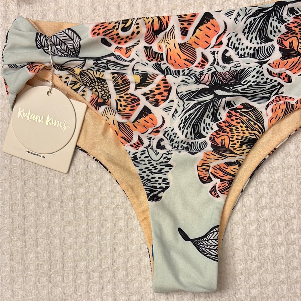 NEW! Kulani Kinis HARPER S Mint Peach Hawaiian High Waist Cheeky Bikini Bottoms